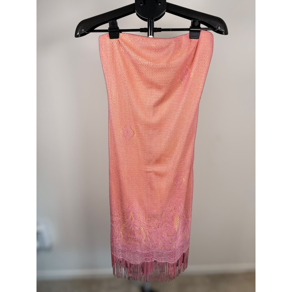 Agaci‎ Pink Metallic Crochet Strapless Maxi Dress Fringe Tassel Y2K Women Large